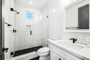 white subway tile bathroom design